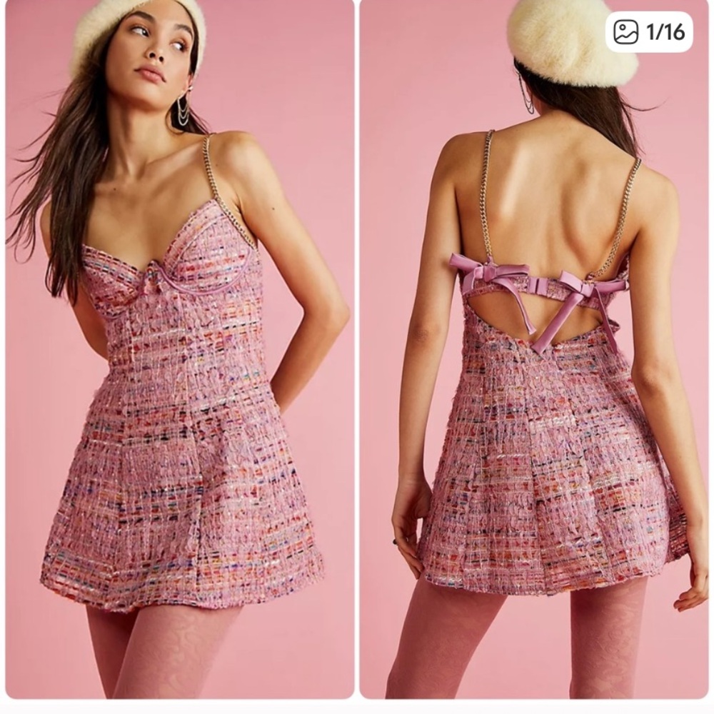 NWT For Love And Lemons Multicolor Tweed Mini Dress